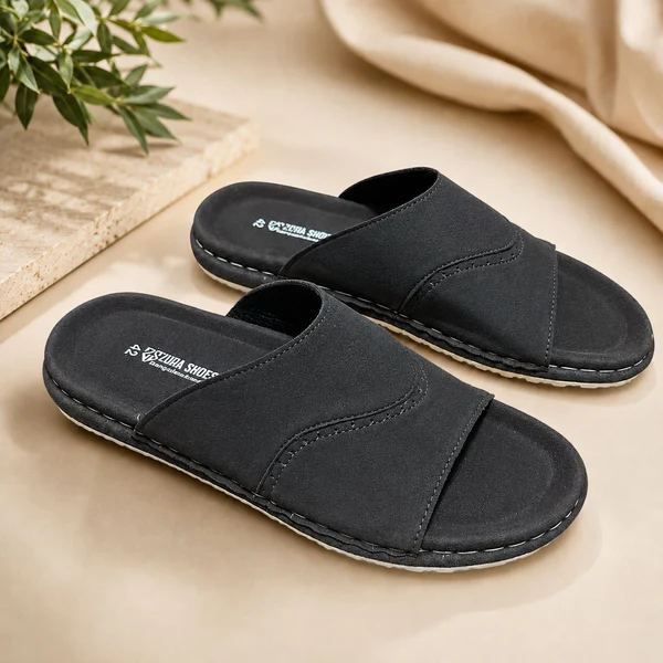 Premium Suede Leather Sandal Black (507)-image