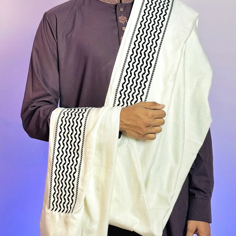 Palestine Keffiyeh Design Luxury Shawl (White)