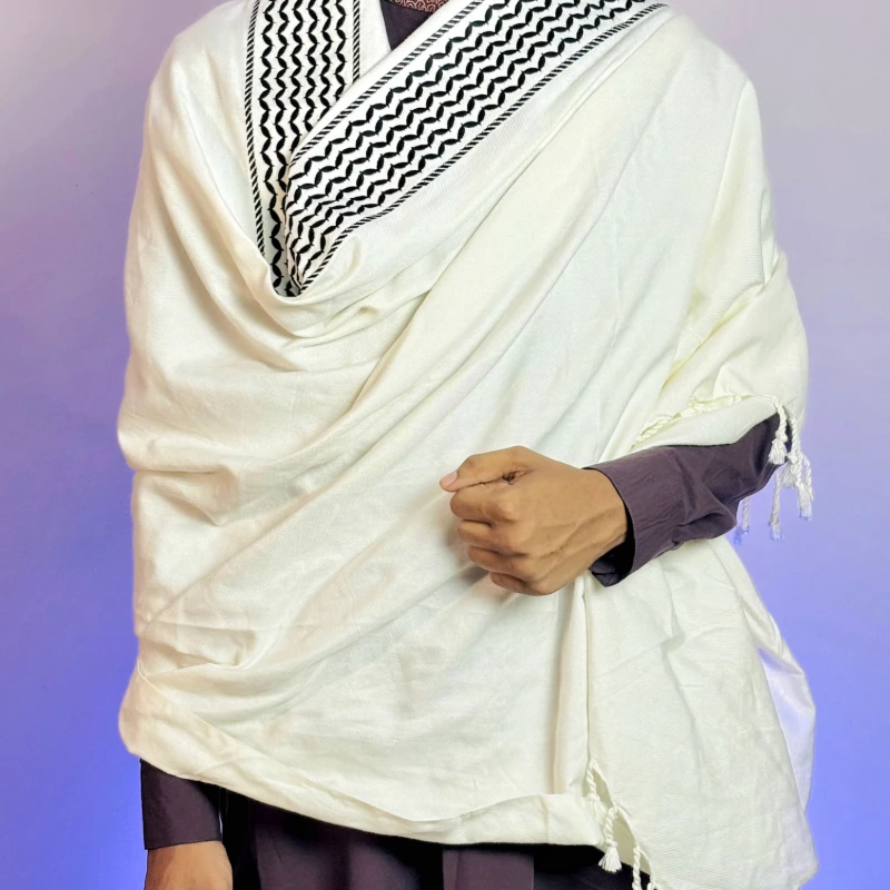 Palestine Keffiyeh Design Luxury Shawl (White)